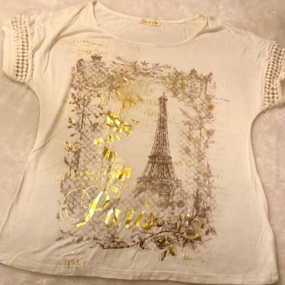 Emi & Joe Lightweight Graphic Paris Flowy Top Size Medium - Picture 1 of 5